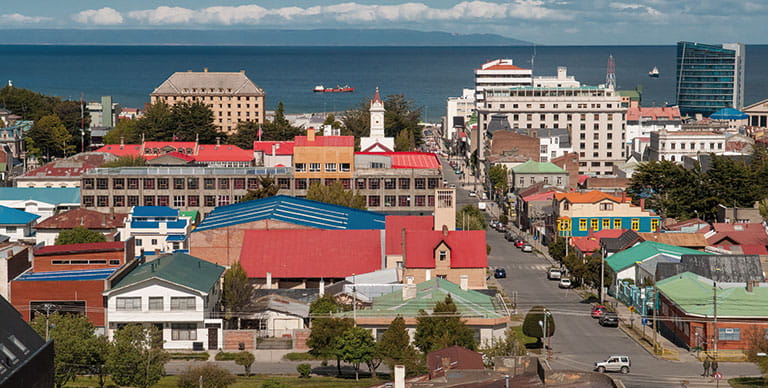 Aerial view across Punta Arenas